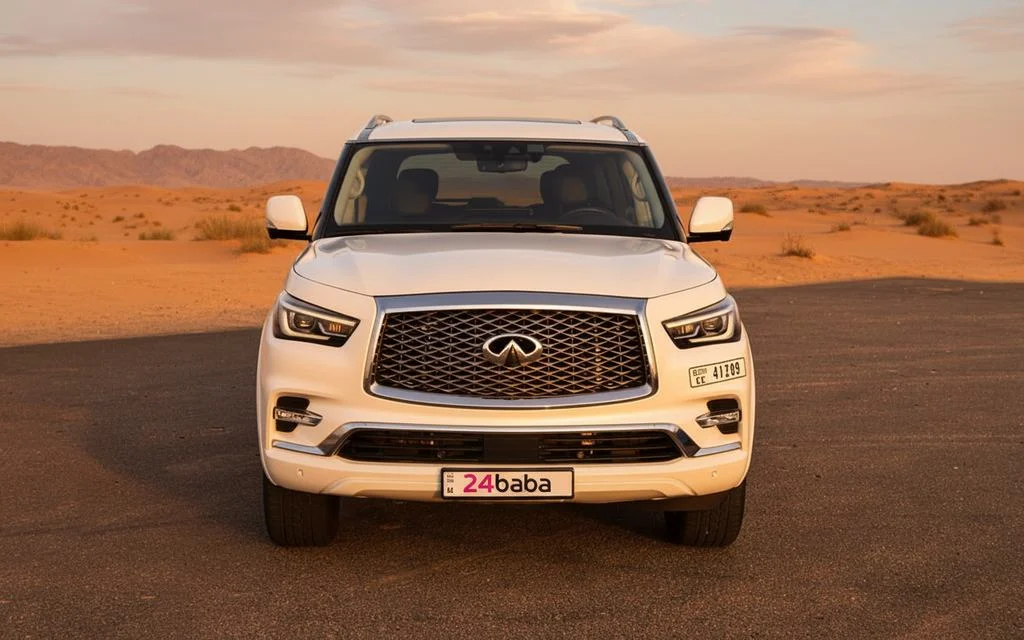 Infiniti Qx80 2024 White front view with headlights