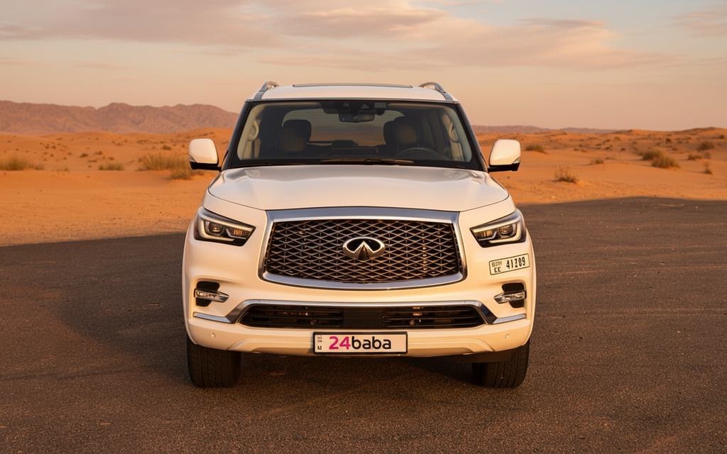 Infiniti Qx80 2024 White front view with headlights