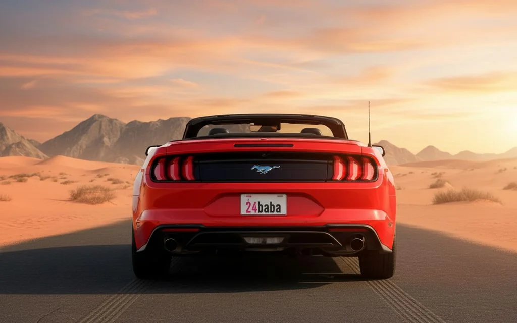 Ford Mustang 2021 Red rear view showing taillights – rental in Dubai