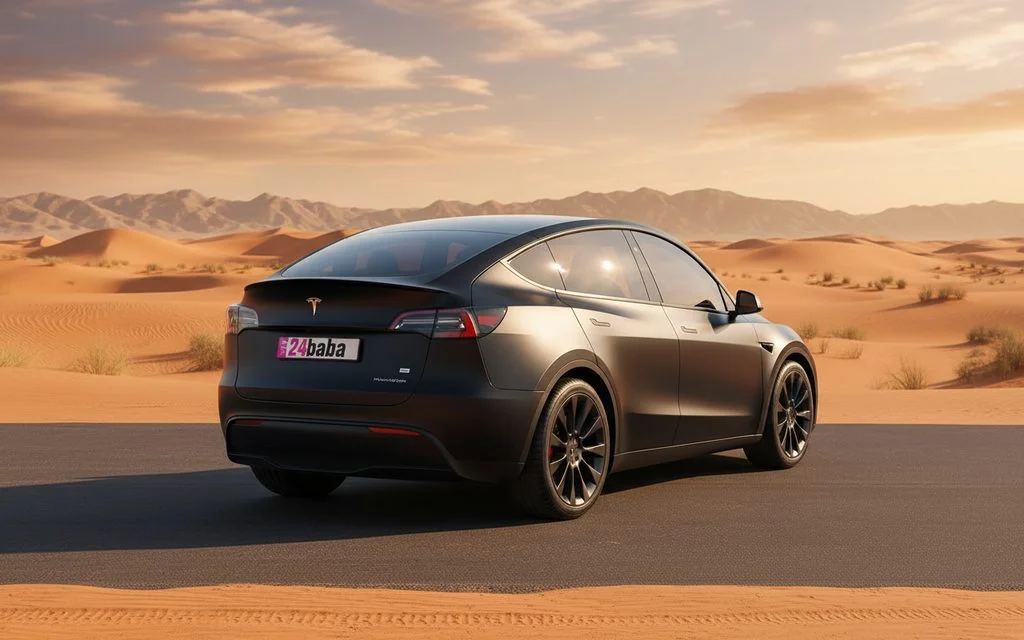 Tesla Model Y 2023 Black rear view showing taillights