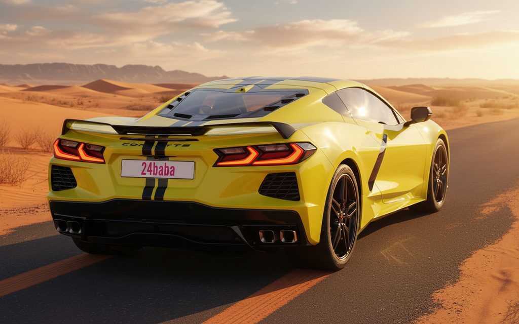 Chevrolet Corvette 2023 Yellow rear view showing taillights