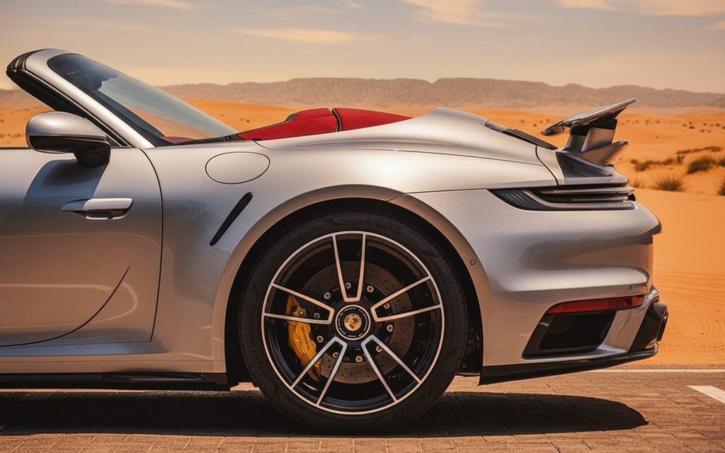 Porsche 911 2025 alloy wheel close up – rental in Dubai