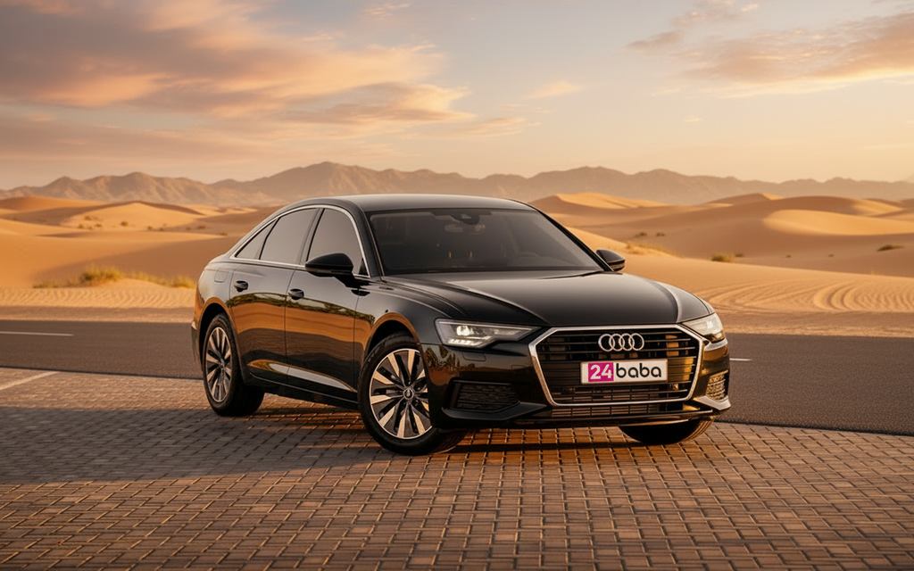 Audi A6 2023 Black front view with headlights