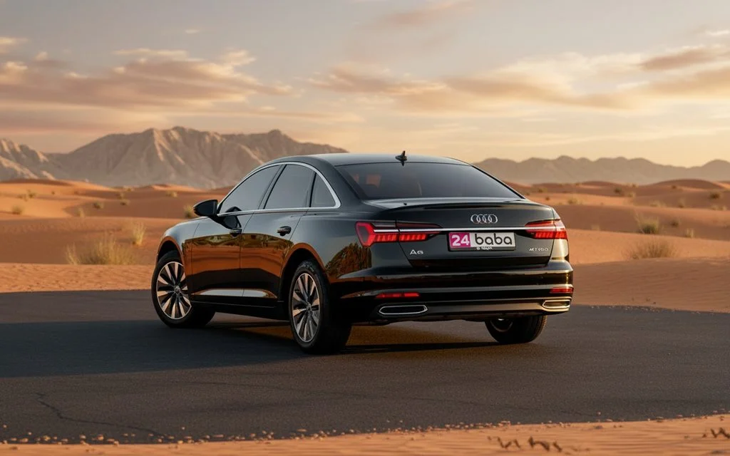 Audi A6 2023 Black rear view showing taillights