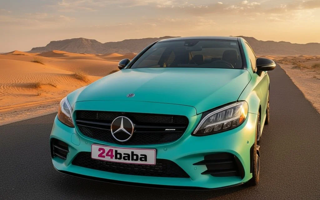 Mercedes C43 2022 Blue front view with headlights