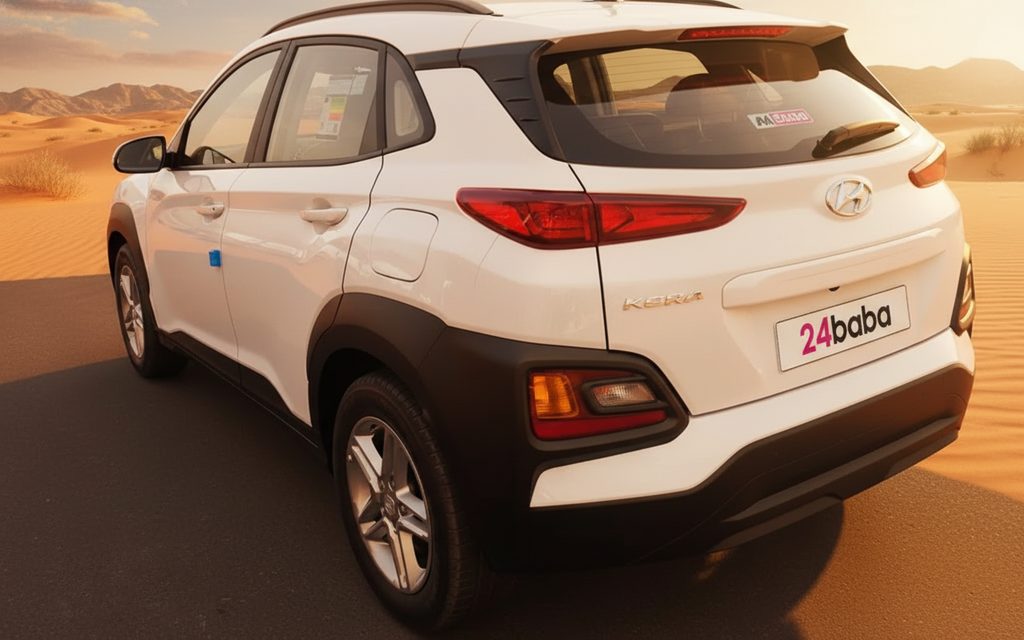 Hyundai Kona 2020 White rear view showing taillights – rental in Dubai