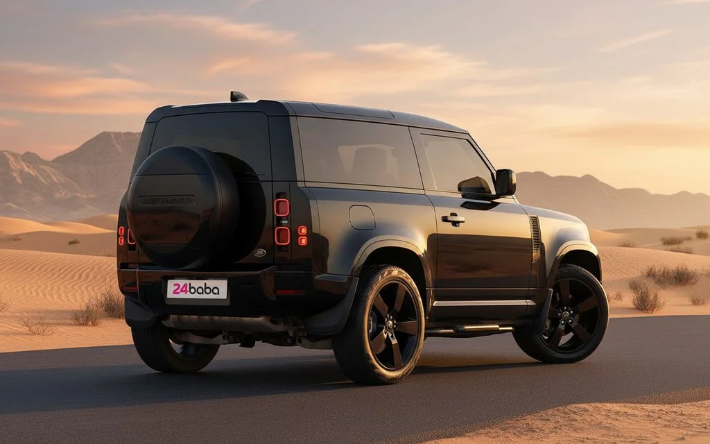 LandRover Defender 2023 Black rear view showing taillights