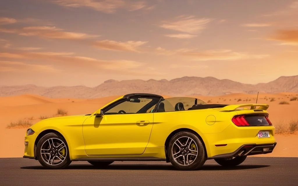 Ford Mustang 2022 Yellow side profile – rental in Dubai