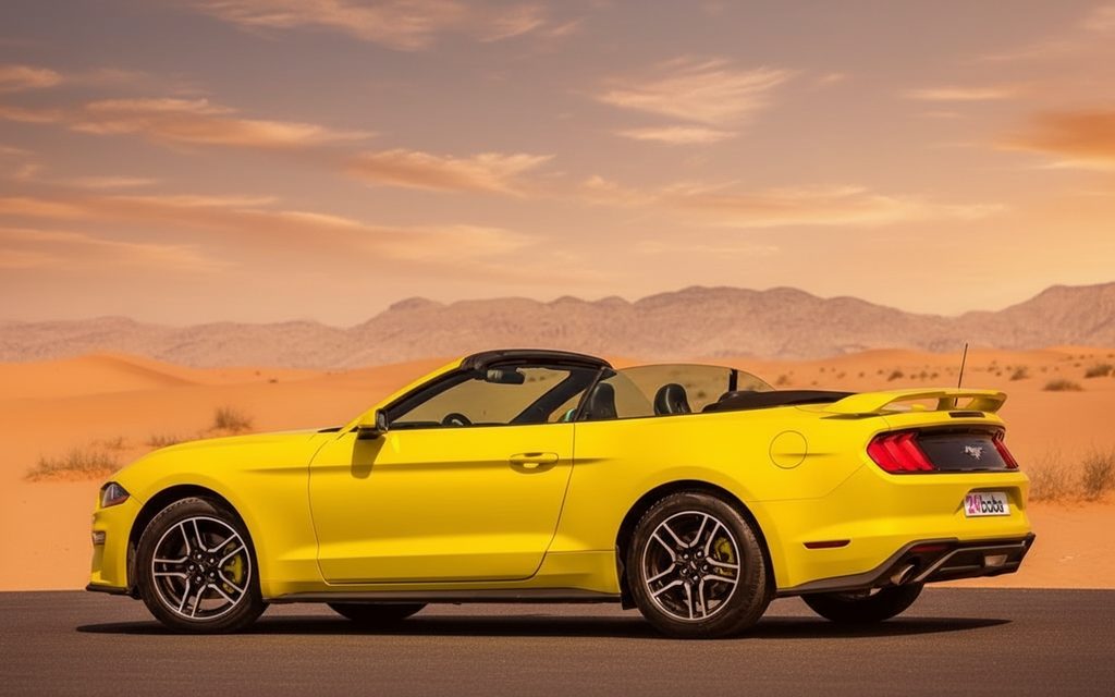 Ford Mustang 2022 Yellow side profile – rental in Dubai