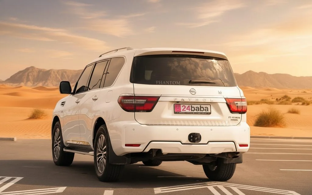 Nissan Patrol 2020 White rear view showing taillights