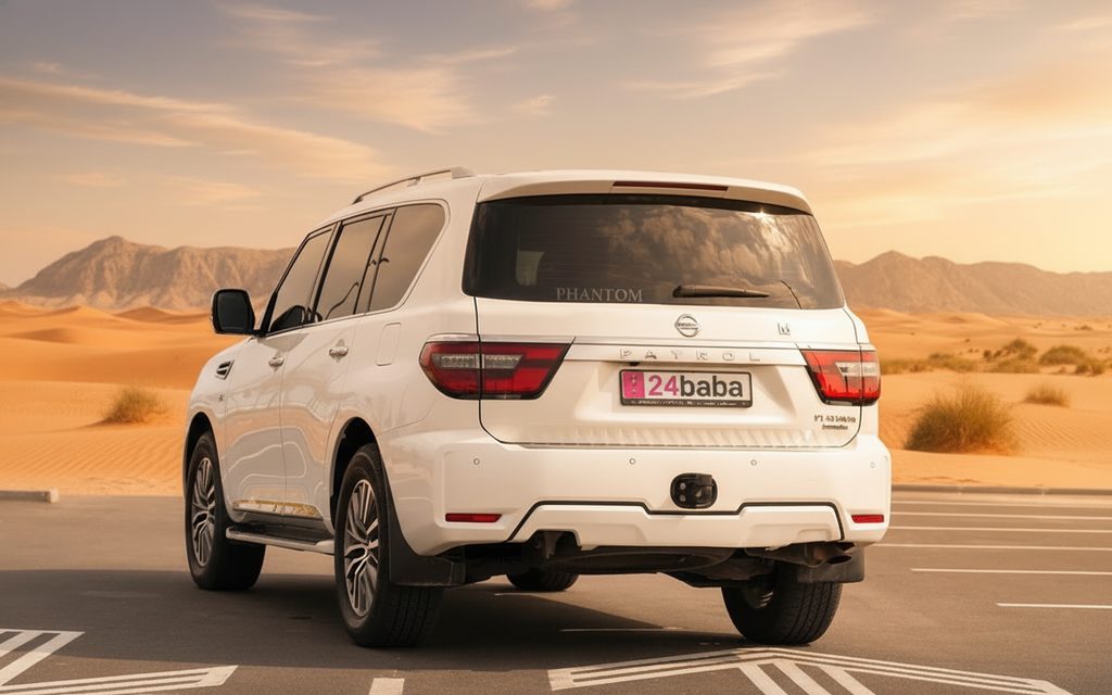 Nissan Patrol 2020 White rear view showing taillights