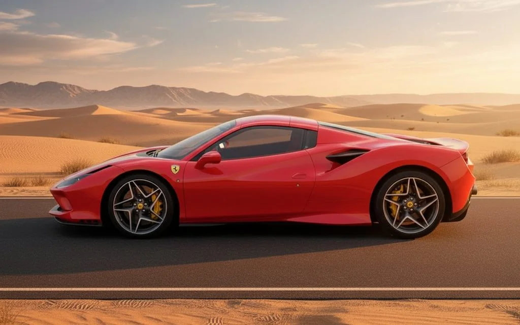 Ferrari F8 2022 Red side profile – rental in Dubai