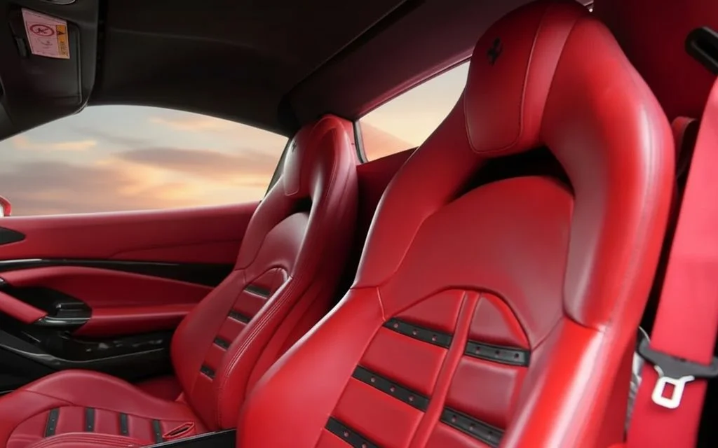 Ferrari F8 2022 leather seats and cabin – rental in Dubai