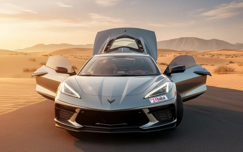 Chevrolet Corvette 2022 Silver front view with headlights