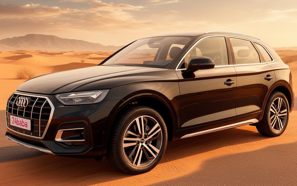 Audi Q5 2024 Black front view with headlights – rental in Dubai