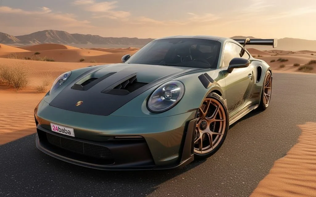 Porsche 911 2025 Green front view with headlights