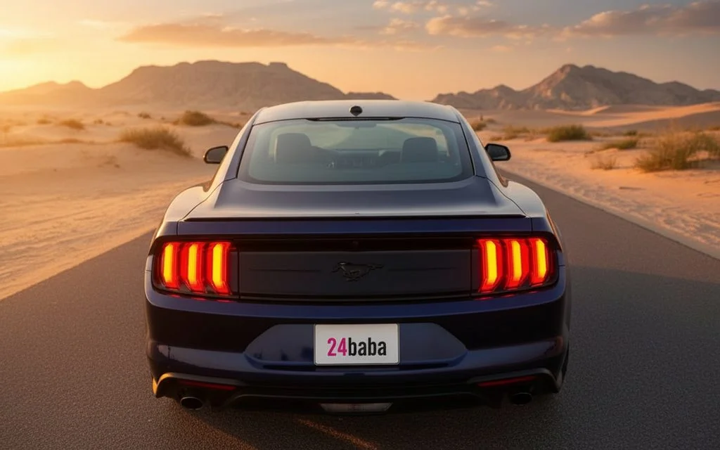 Ford Mustang 2020 Blue rear view showing taillights – rental in Dubai