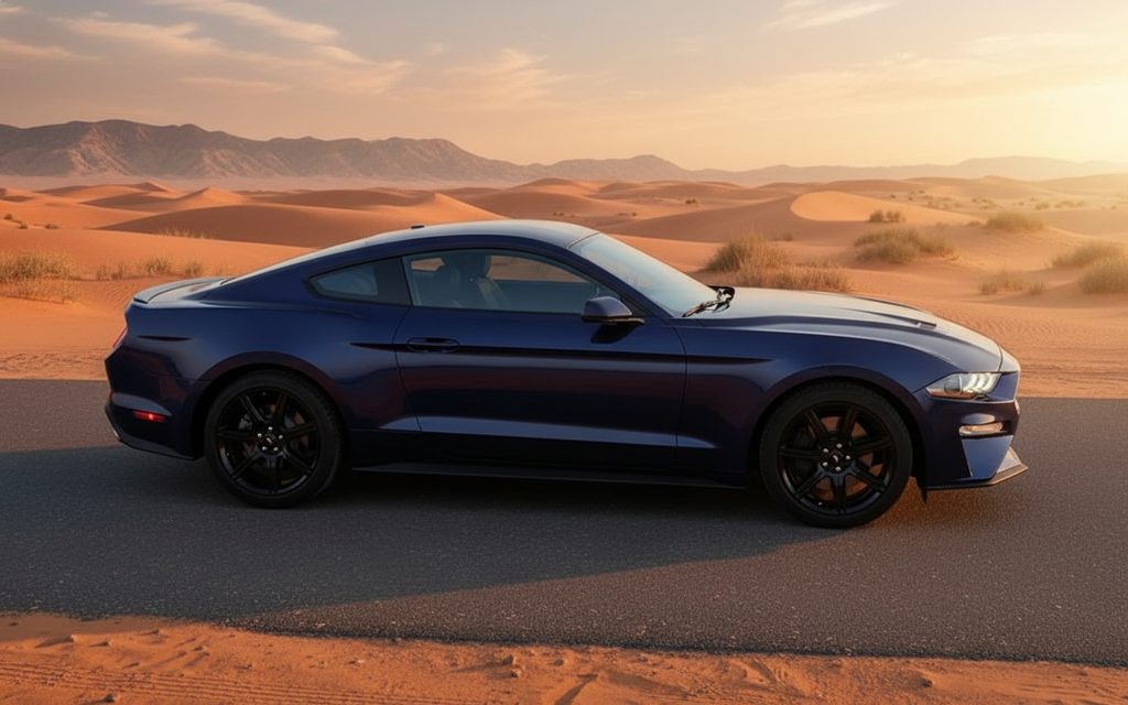 Ford Mustang 2020 Blue side profile – rental in Dubai