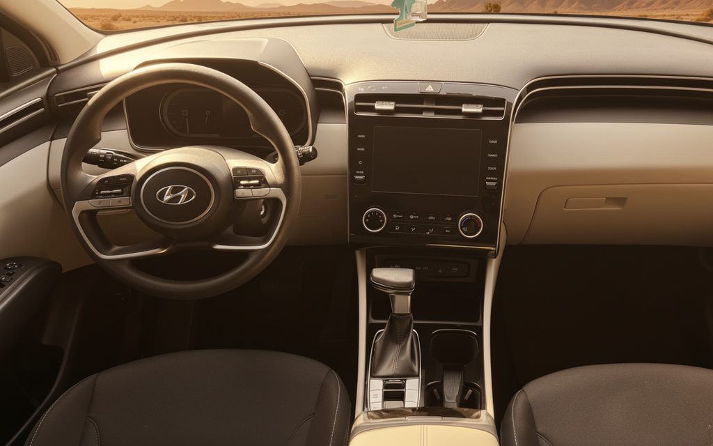 Hyundai Tucson 2022 interior view showing trim – rental in Dubai