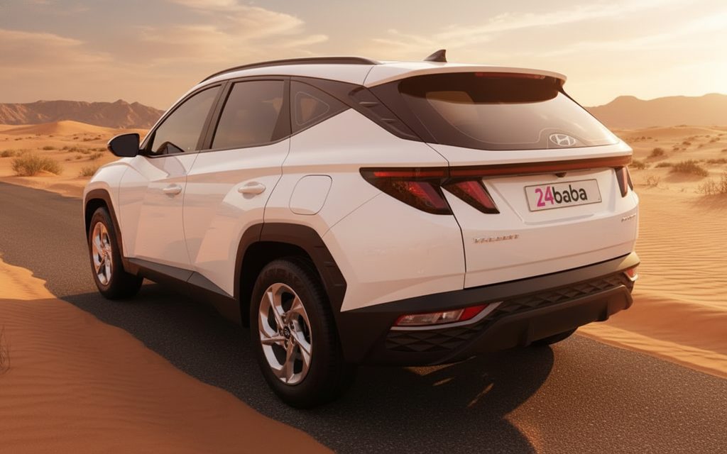Hyundai Tucson 2022 White rear view showing taillights – rental in Dubai