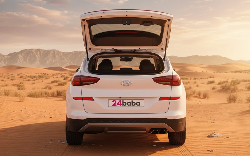 Hyundai Tucson 2022 White rear view showing taillights – rental in Dubai