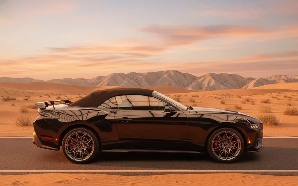 Ford Mustang 2024 Black side profile – rental in Dubai