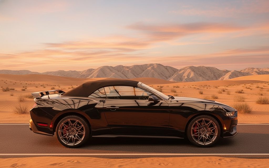 Ford Mustang 2024 Black side profile – rental in Dubai