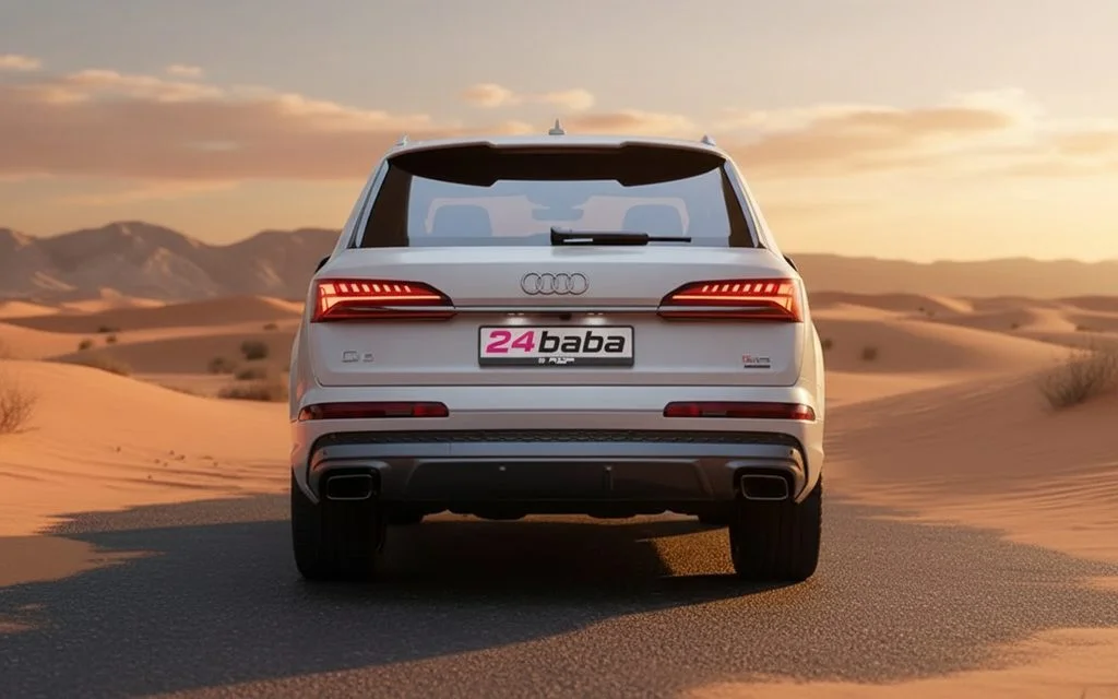Audi Q7 2024 White rear view showing taillights