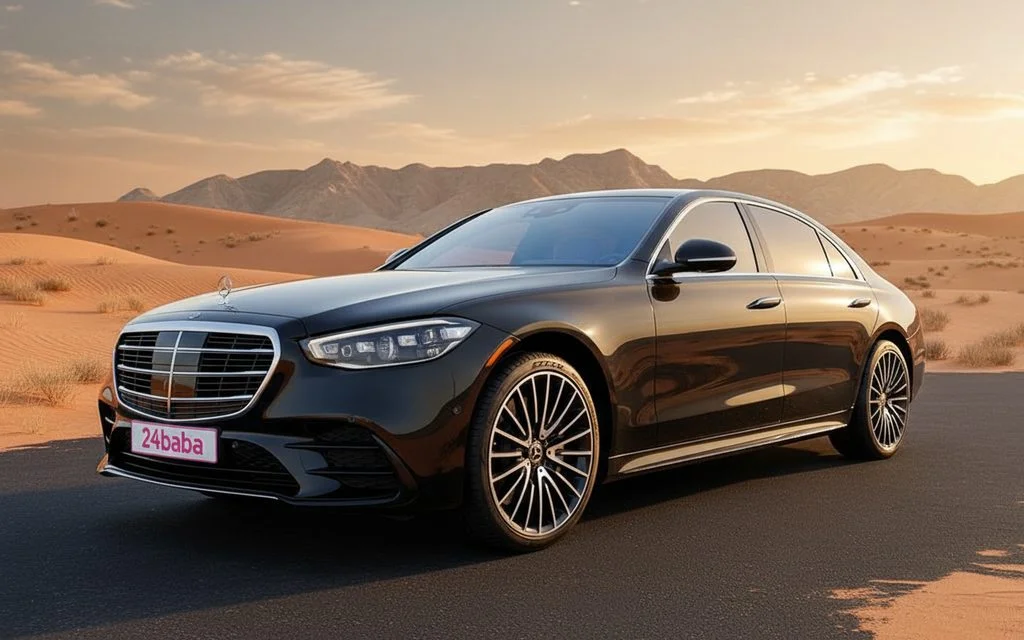 Mercedes S580 2021 Black front view with headlights