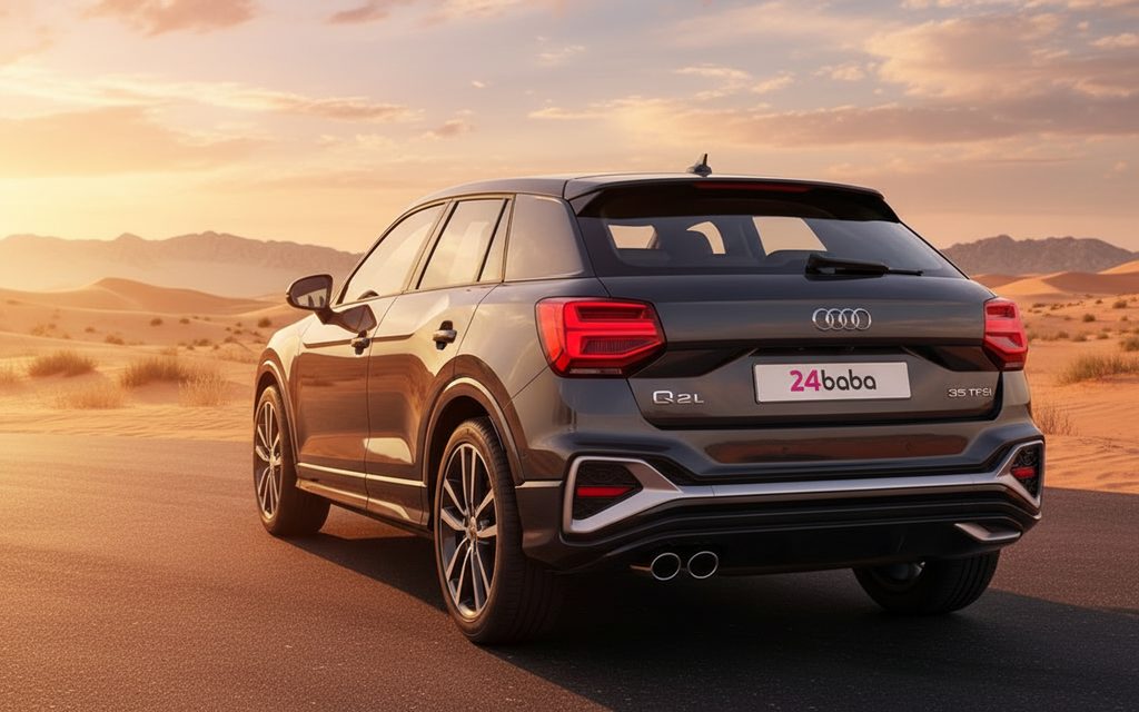 Audi Q2 2025 Black rear view showing taillights