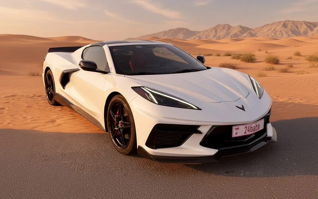 Chevrolet Corvette 2023 White front view with headlights