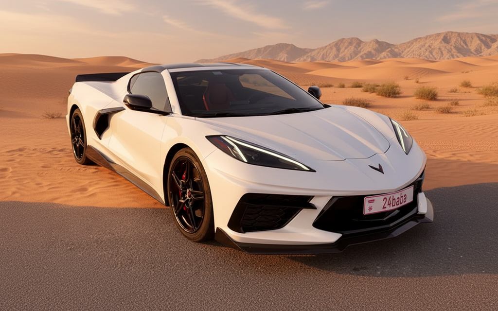 Chevrolet Corvette 2023 White front view with headlights