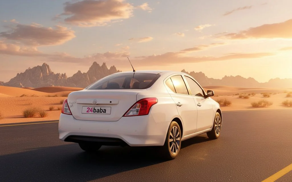 Nissan Sunny 2023 White rear view showing taillights