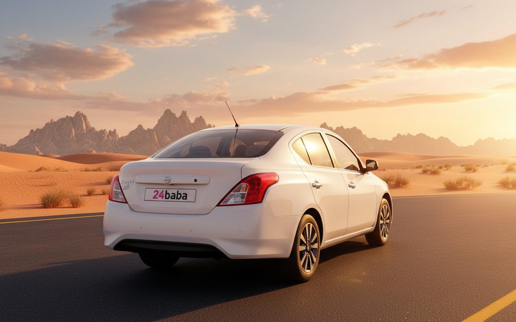 Nissan Sunny 2023 White rear view showing taillights