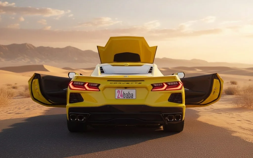 Chevrolet Corvette 2024 Yellow rear view showing taillights