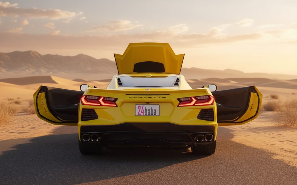 Chevrolet Corvette 2024 Yellow rear view showing taillights