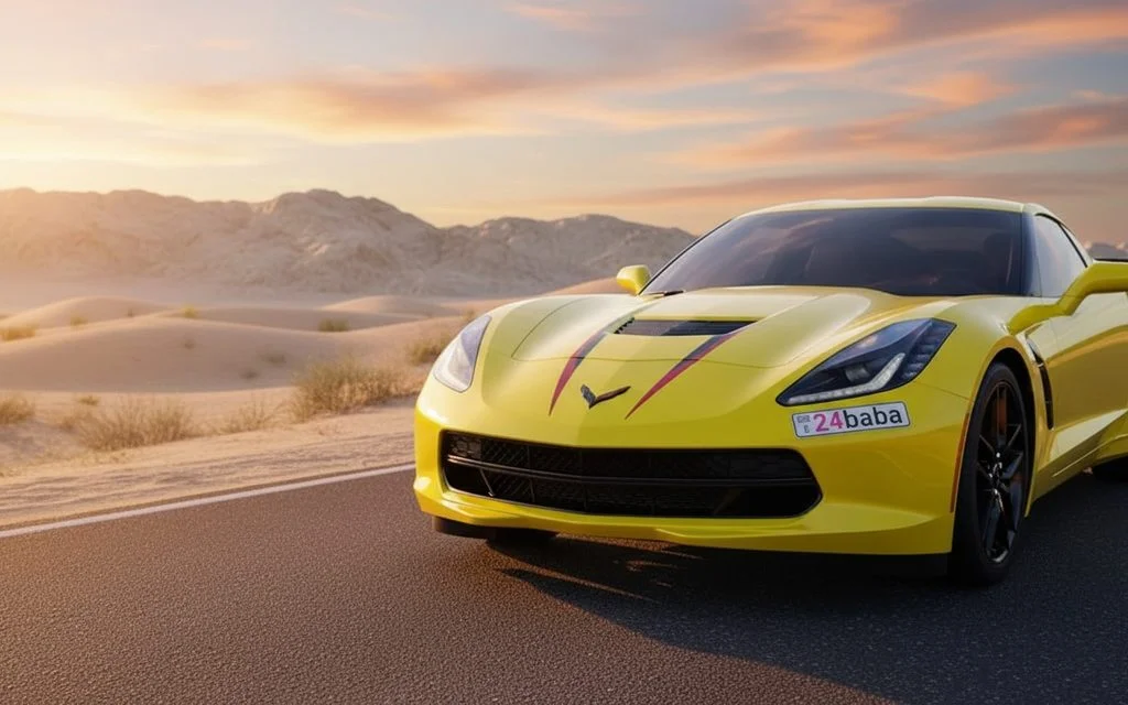 Chevrolet Corvette 2024 Yellow front view with headlights