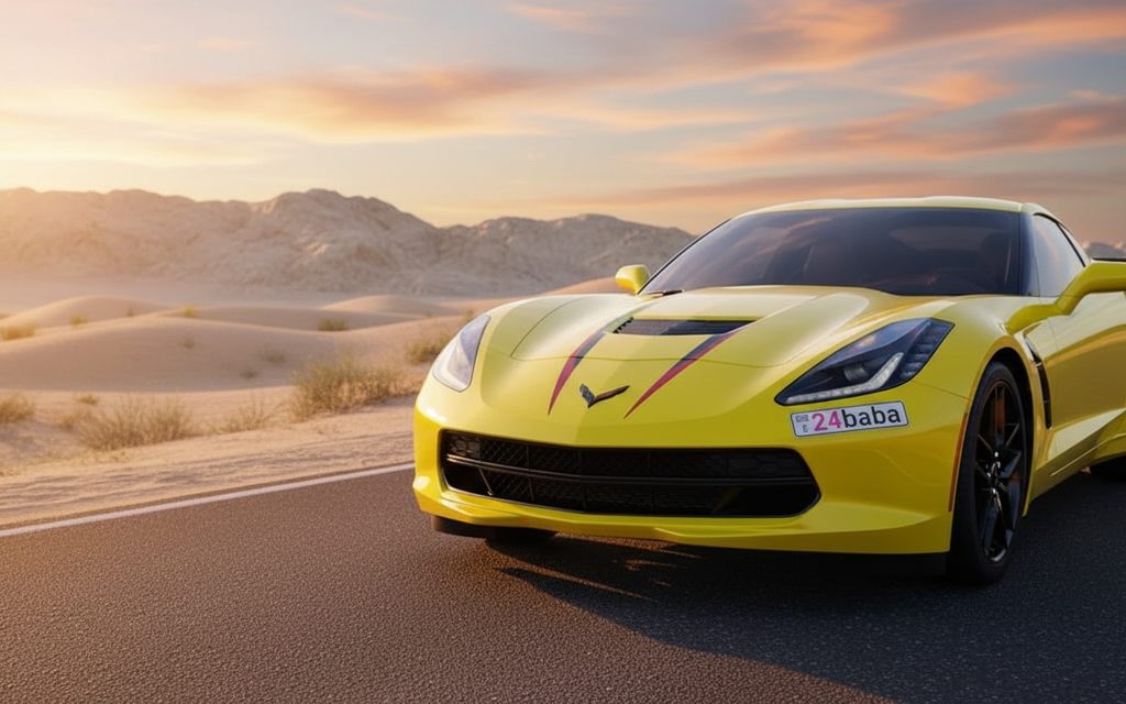 Chevrolet Corvette 2024 Yellow front view with headlights