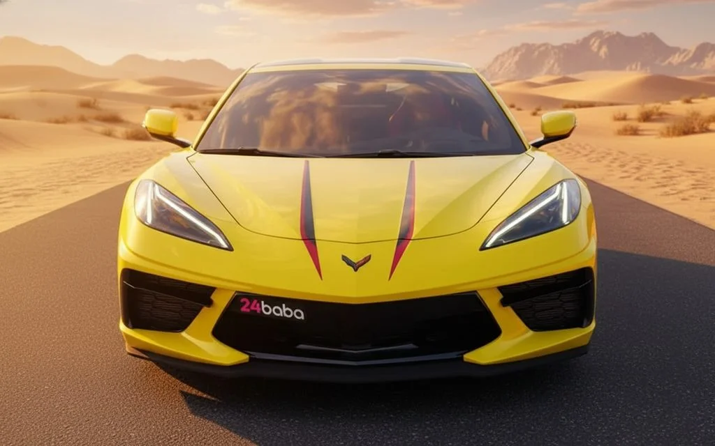 Chevrolet Corvette 2024 Yellow front view with headlights