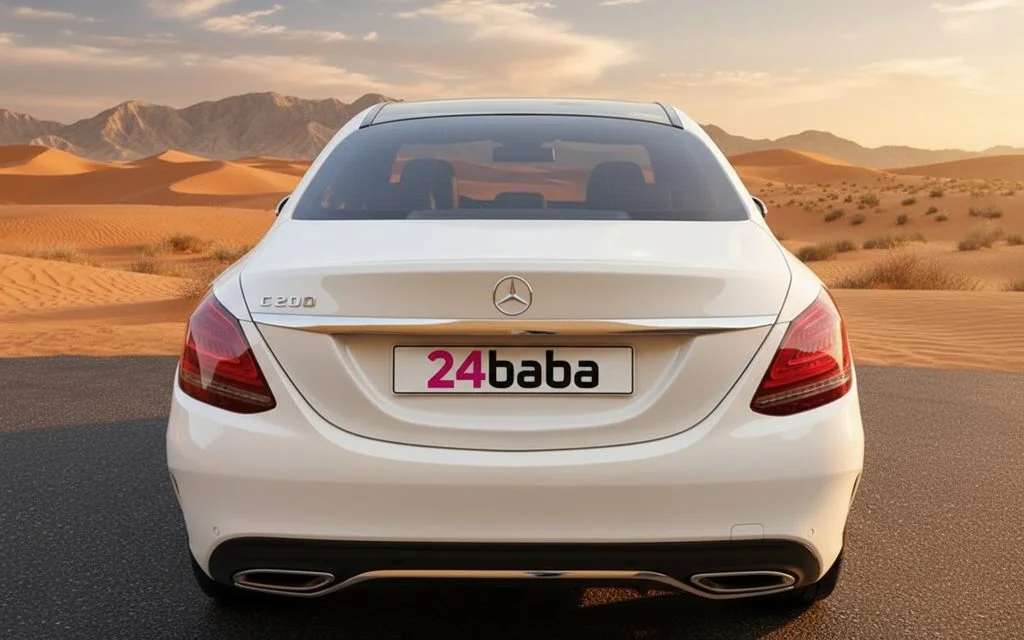 Mercedes C200 2021 White rear view showing taillights