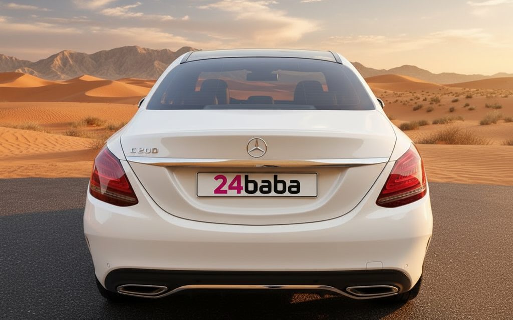 Mercedes C200 2021 White rear view showing taillights