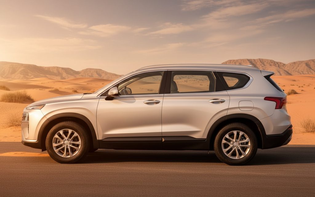Hyundai SantaFe 2022 Silver side profile – rental in Dubai