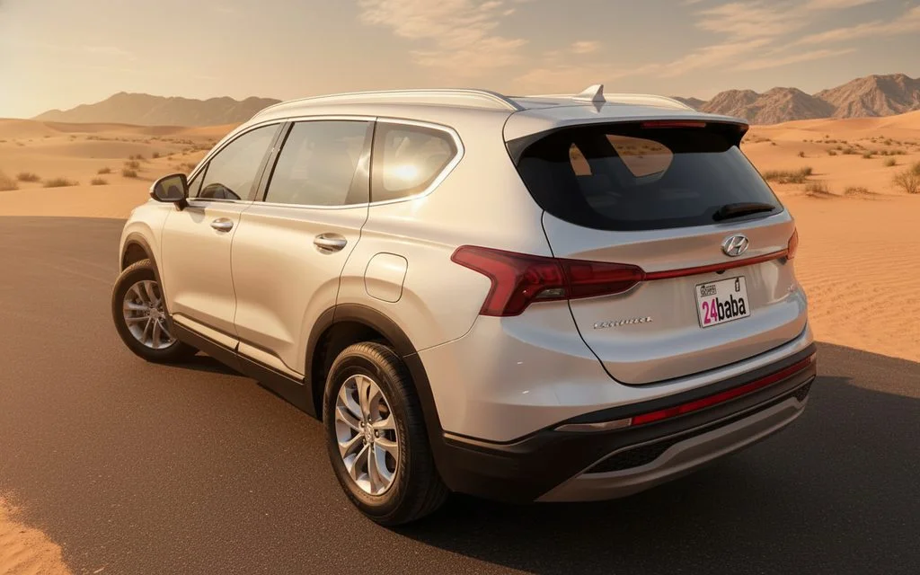 Hyundai SantaFe 2022 Silver rear view showing taillights – rental in Dubai