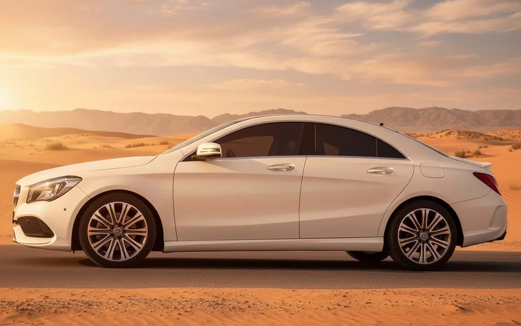 Mercedes Cla250 2025 White side profile – rental in Dubai