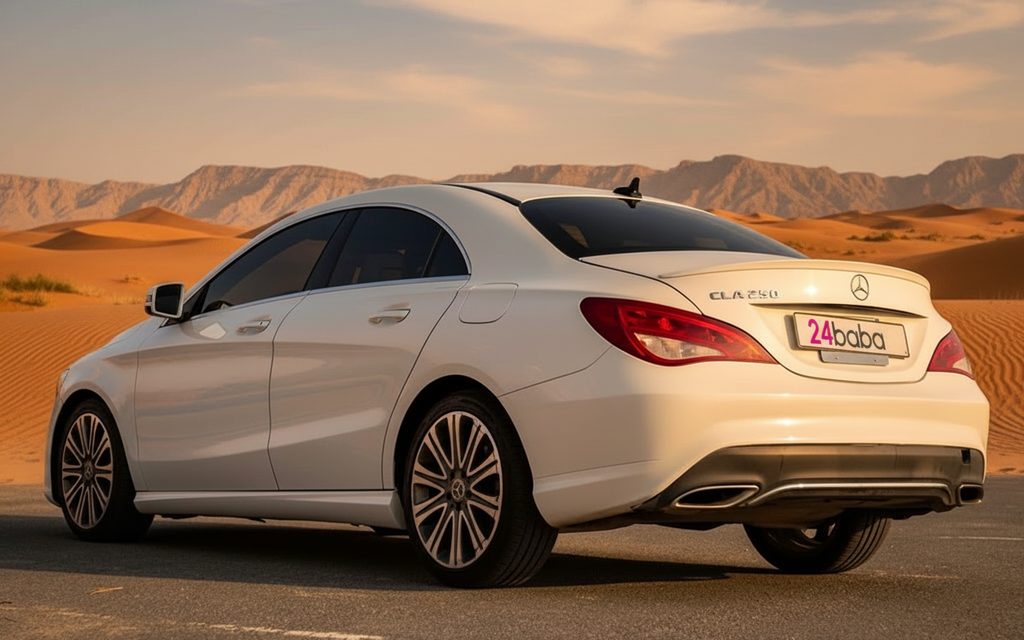 Mercedes Cla250 2025 White rear view showing taillights – rental in Dubai