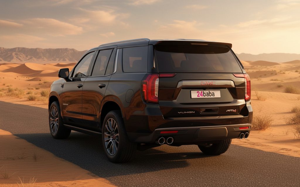 Gmc Yukon 2023 Black rear view showing taillights – rental in Dubai