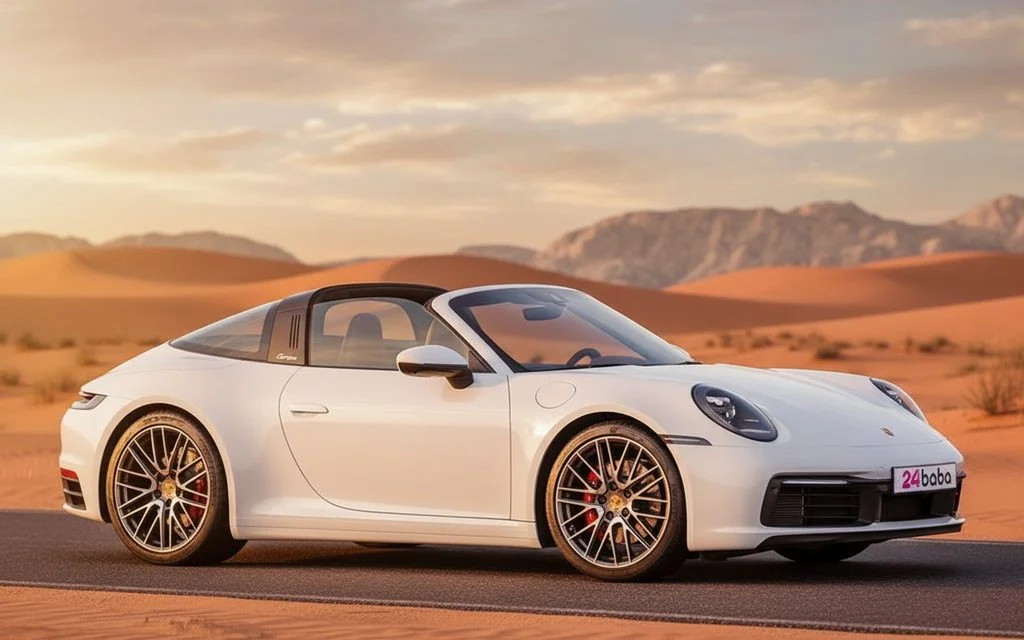 Porsche 911 2022 White front view with headlights