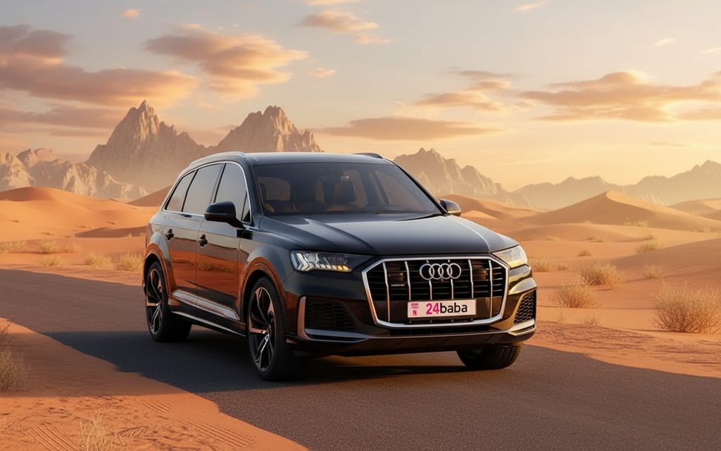 Audi Q7 2021 Black front view with headlights