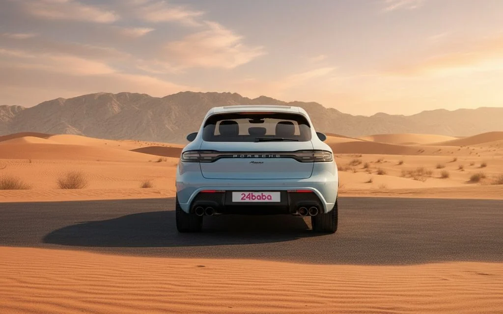 Porsche Macan 2023 Blue rear view showing taillights