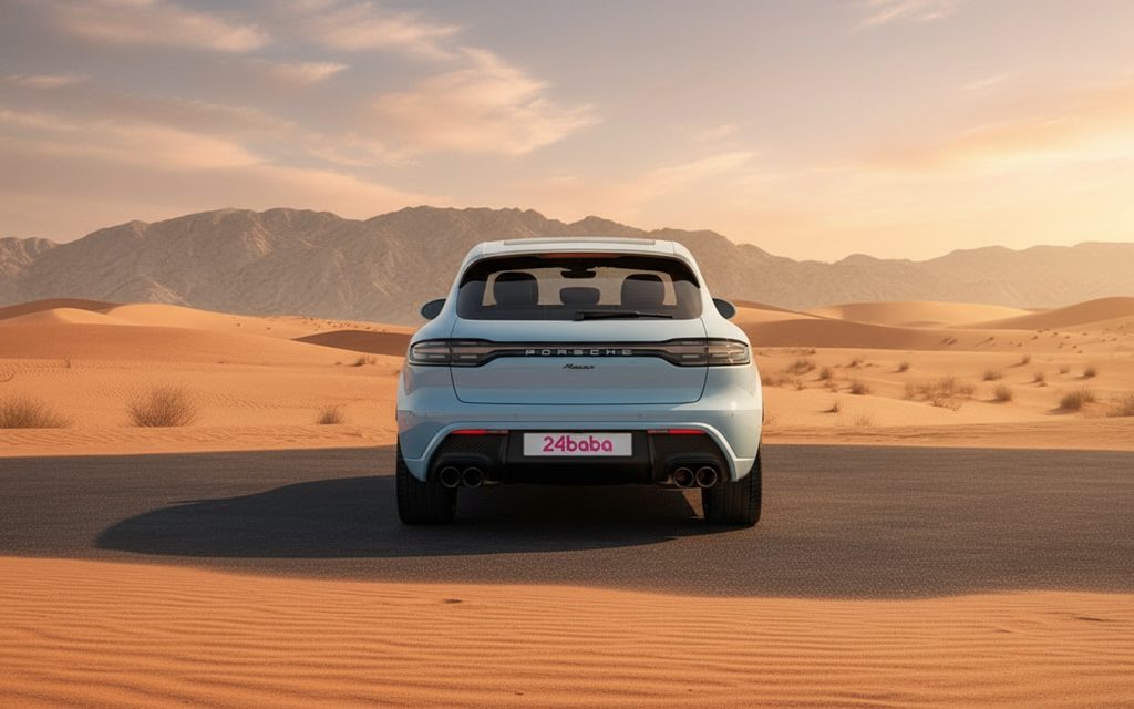 Porsche Macan 2023 Blue rear view showing taillights